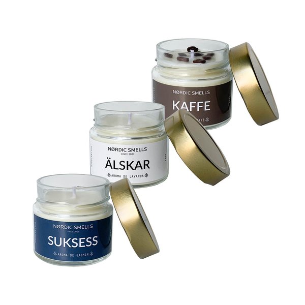 Kit 3 Velas Aromáticas de Lavanda, Jasmim e Café