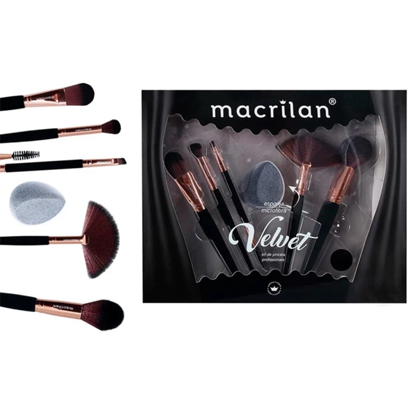 Kit Velvet com 5 Pincéis Para Maquiagem - Macrilan