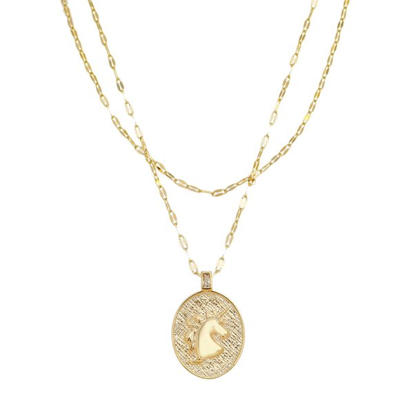 COLAR 2 VOLTAS MEDALHA UNICÓRNIO ENJOY AND DREAM ZIRCÔNIA FOLHEADO A OURO 18K