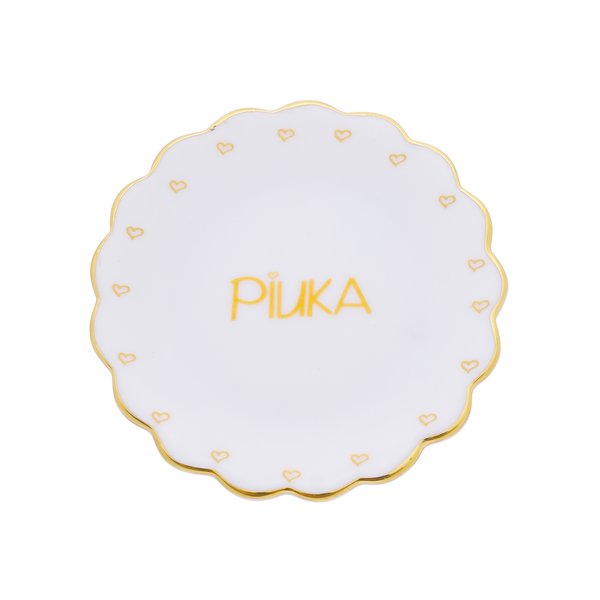 PRATINHO PORTA JOIA DO DIA PIUKA PORCELANA COM FILETE DE OURO