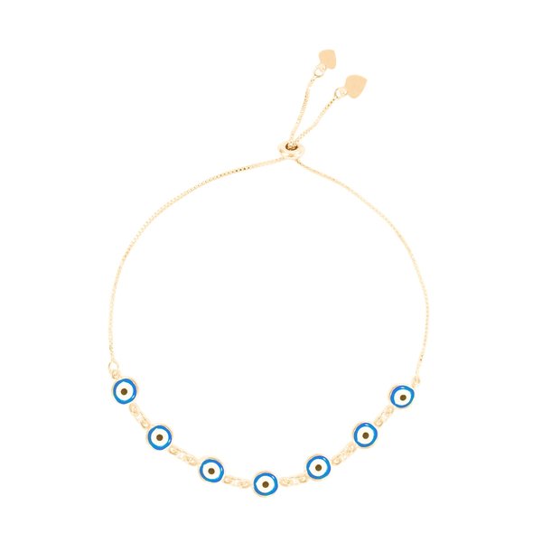 PULSEIRA AJUSTÁVEL FOLHEADA A OURO 18K GRÉCIA OLHO GREGO PEQUENO AZUL