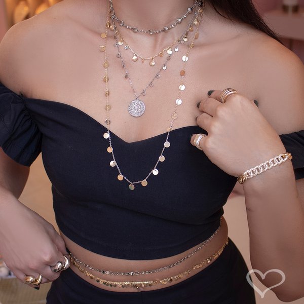 BELLY CHAIN MIKONOS MINI MEDALHAS FOLHEADO A OURO 18K