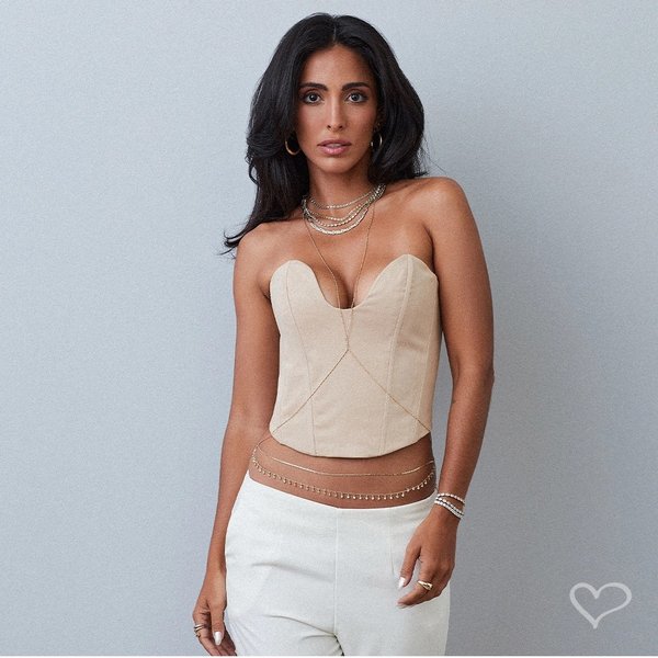 BELLY CHAIN DUAS VOLTAS PAOLA ZIRCÔNIAS FOLHEADO A OURO 18K