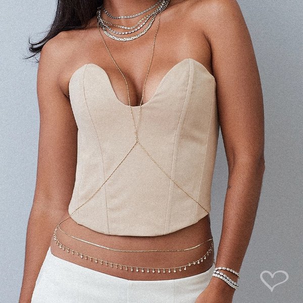 BELLY CHAIN DUAS VOLTAS PAOLA ZIRCÔNIAS FOLHEADO A OURO 18K
