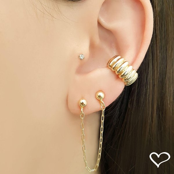 BRINCO EAR LINE PIETRA BOLINHA FOLHEADO A OURO 18K