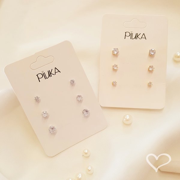 KIT 3 BRINCOS JUNE PONTOS DE LUZ ZIRCÔNIA FOLHEADO EM RÓDIO BRANCO