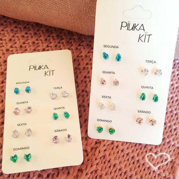 KIT 7 BRINCOS SEMANINHA DRI ZIRCÔNIA COLORIDA FOLHEADO EM RÓDIO BRANCO