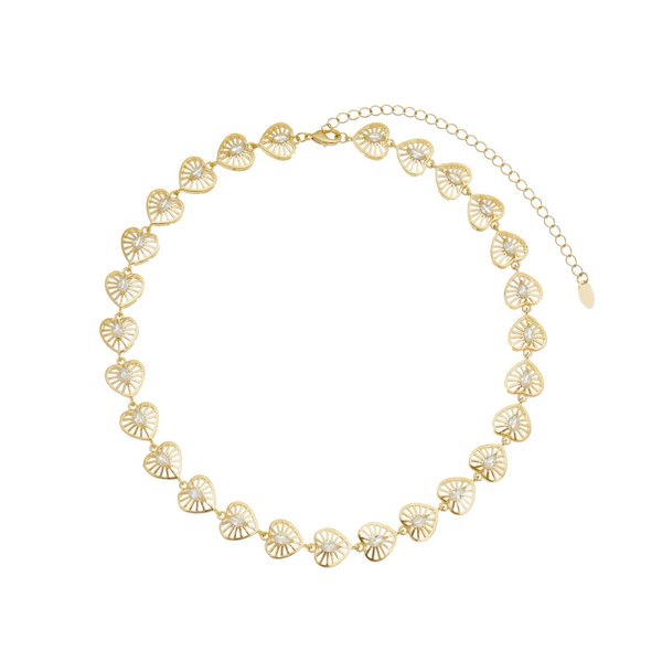 CHOKER VICTÓRIA CORAÇÃO ZIRCÔNIAS FOLHEADA A OURO 18K
