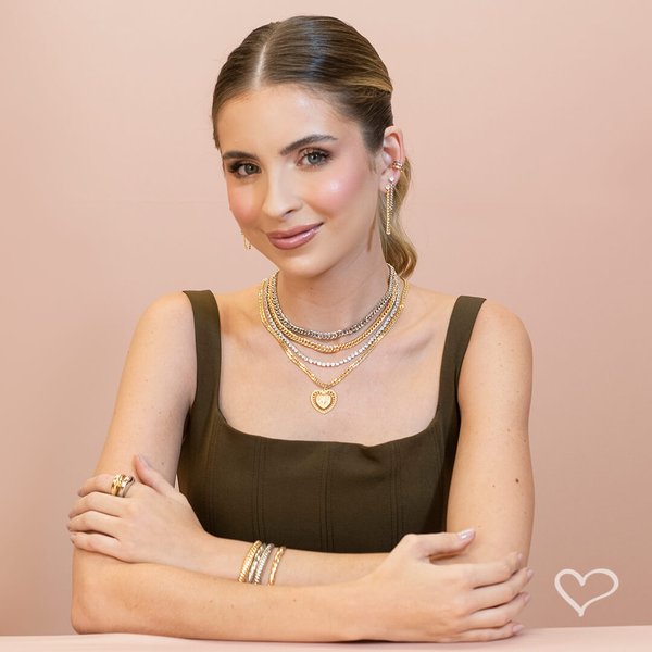 CHOKER LINDA ELOS DIAMANTADOS FOLHEADA A OURO 18K