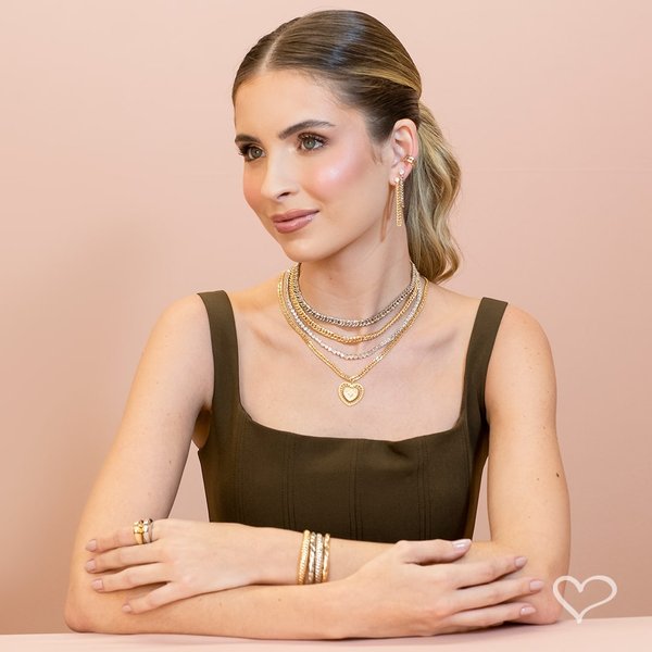 CHOKER LINDA ELOS DIAMANTADOS FOLHEADA A OURO 18K