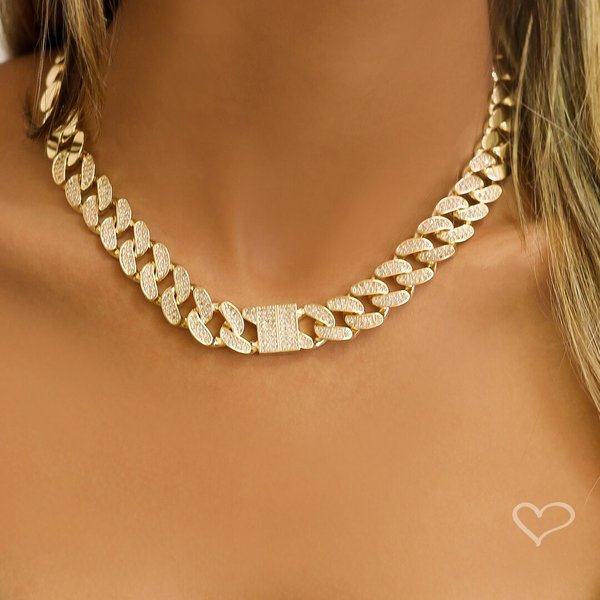 COLAR CURTO ALINE ELOS CRAVEJADOS ZIRCÔNIAS FOLHEADO A OURO 18K
