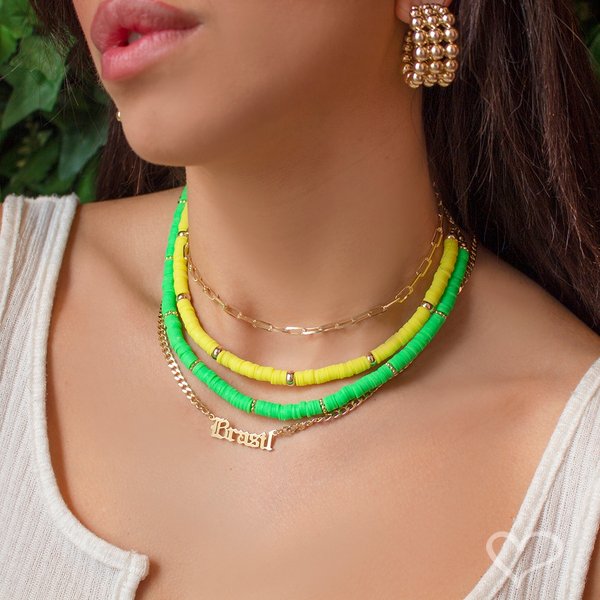 COLAR MANUSCRITO BRASIL FOLHEADO A OURO 18K