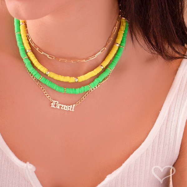 COLAR MANUSCRITO BRASIL FOLHEADO A OURO 18K