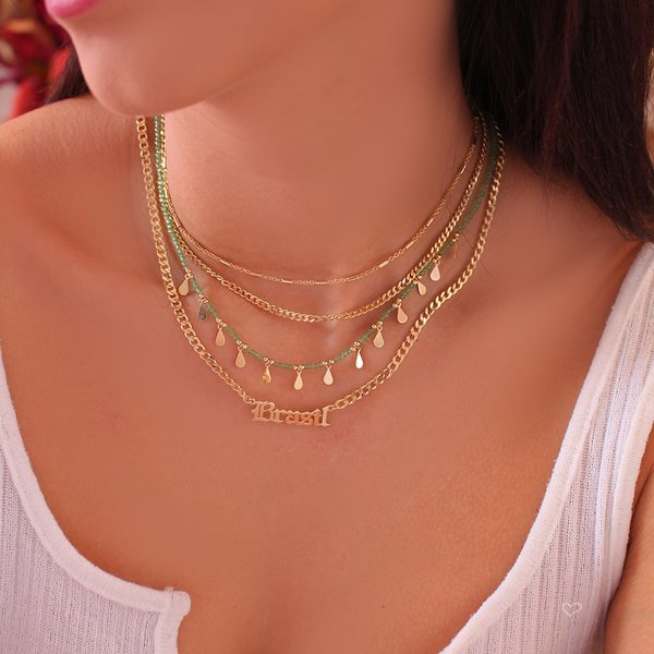 COLAR MANUSCRITO BRASIL FOLHEADO A OURO 18K
