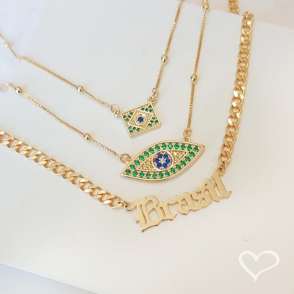 COLAR MANUSCRITO BRASIL FOLHEADO A OURO 18K