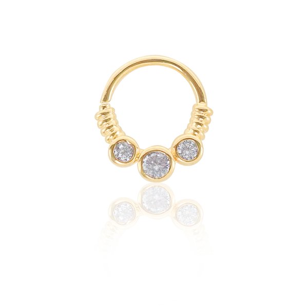 PIERCING DE FURO ARGOLA TORÇÃO 8MM REBECA ZIRCÔNIAS DOURADO PIUKA