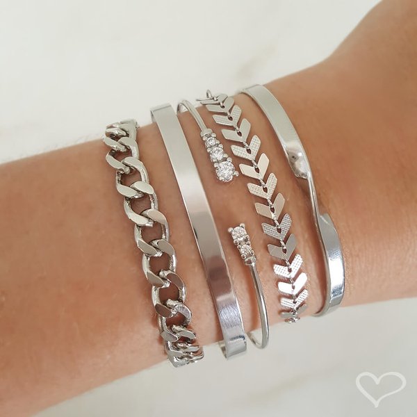 BRACELETE FEMININO FOLHEADO EM RÓDIO BRANCO LISO BIA