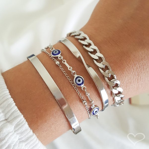 BRACELETE FEMININO FOLHEADO EM RÓDIO BRANCO LISO BIA