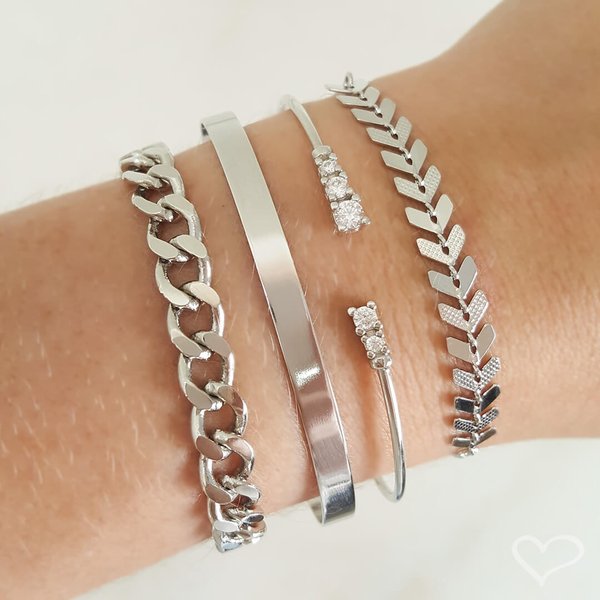 BRACELETE FEMININO FOLHEADO EM RÓDIO BRANCO LISO BIA