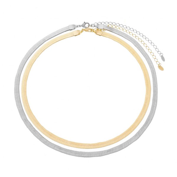 CHOKER 2 VOLTAS MALHA METAL FOLHEADA A OURO 18K E FOLHEADA EM RÓDIO BRANCO VITTO
