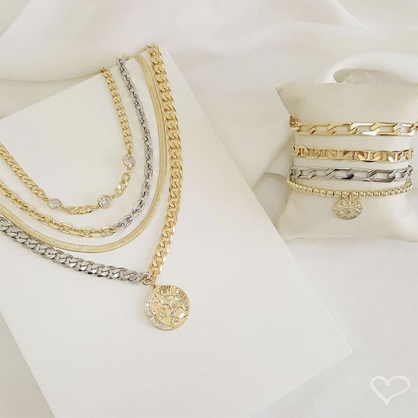 CHOKER 2 VOLTAS MALHA METAL FOLHEADA A OURO 18K E FOLHEADA EM RÓDIO BRANCO VITTO
