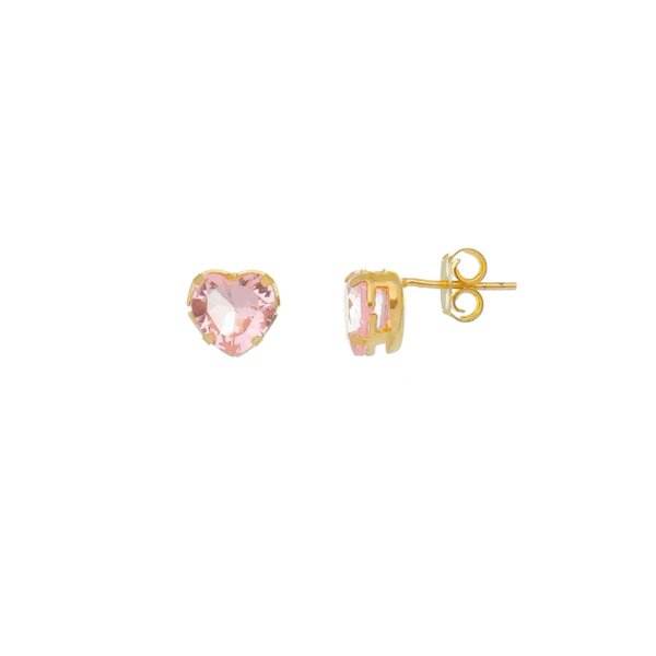 BRINCO DE CORAÇÃO HCC ZIRCÔNIA ROSA FOLHEADO A OURO 18K
