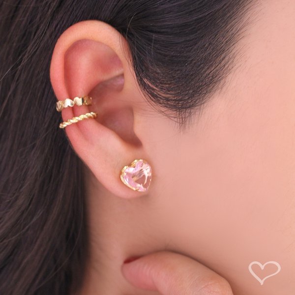 BRINCO DE CORAÇÃO HCC ZIRCÔNIA ROSA FOLHEADO A OURO 18K