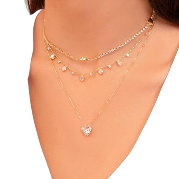 Conjunto Colar e Brinco Coração Zircônia Folheada a Ouro 18K