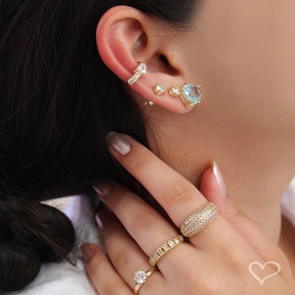 BRINCO PONTO DE LUZ ANNIE M ZIRCÔNIA ACQUA FOLHEADO A OURO 18K