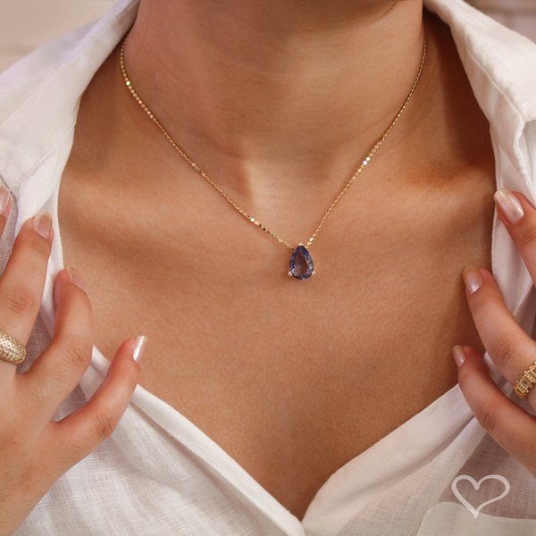 COLAR MARIA SOPHIA GOTA ZIRCÔNIA TANZANITA FOLHEADO A OURO 18K