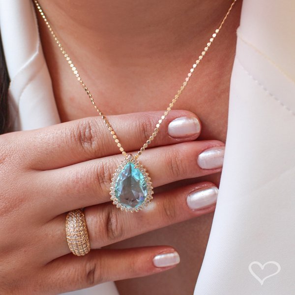 COLAR MARIA FERNANDA GOTA ZIRCÔNIA ACQUA FOLHEADO A OURO 18K