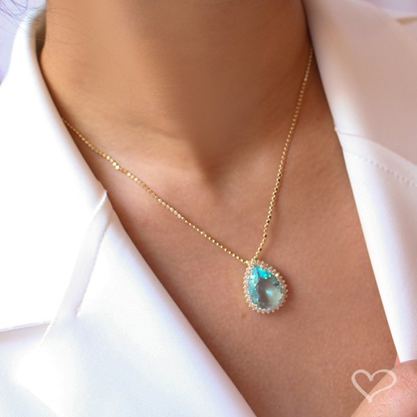 COLAR MARIA FERNANDA GOTA ZIRCÔNIA ACQUA FOLHEADO A OURO 18K