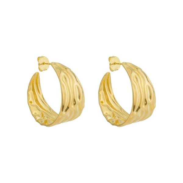 Brinco De Argola Texturizada Michele Folheado A Ouro 18K