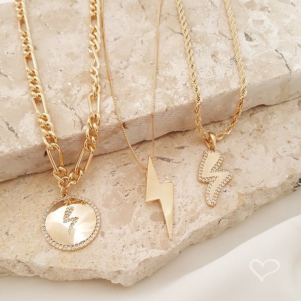 COLAR LÊ PINGENTE RAIO ZIRCÔNIAS FOLHEADO A OURO 18K