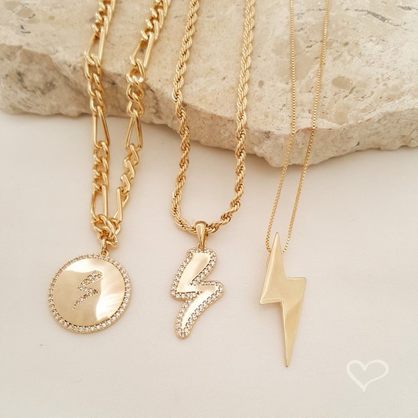 COLAR LÊ PINGENTE RAIO ZIRCÔNIAS FOLHEADO A OURO 18K