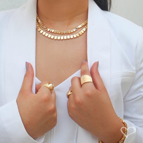 COLAR LETICIA MALHA DETALHES ZIRCÔNIAS FOLHEADO A OURO 18K