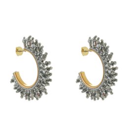 Imagem de BRINCO DE ARGOLA DEMY CRISTAIS E MIÇANGAS GRAFITE