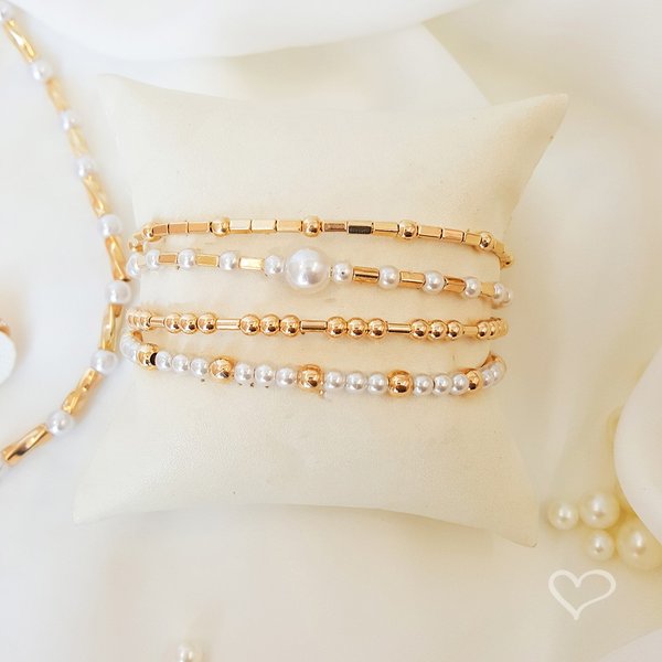 BRACELETE LIZ CANUTILHOS E PÉROLAS FOLHEADO A OURO 18K
