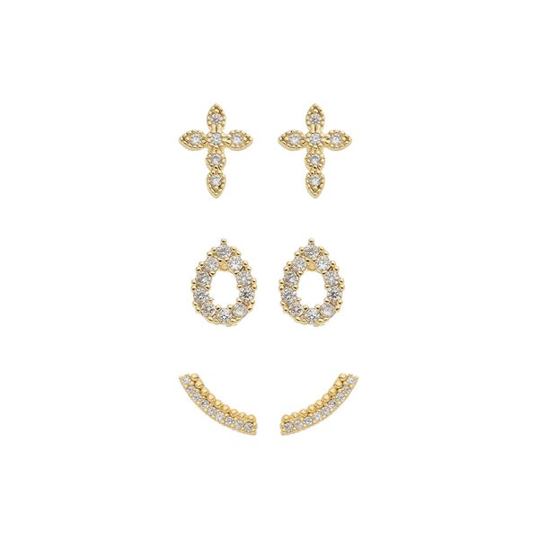TRIO DE BRINCOS MILA ZIRCÔNIAS FOLHEADO A OURO 18K