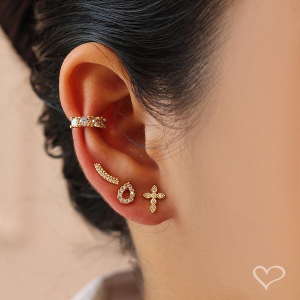 TRIO DE BRINCOS MILA ZIRCÔNIAS FOLHEADO A OURO 18K