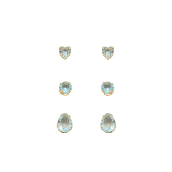 TRIO DE BRINCO PRINCESS ZIRCÔNIAS ACQUA FOLHEADO A OURO 18K