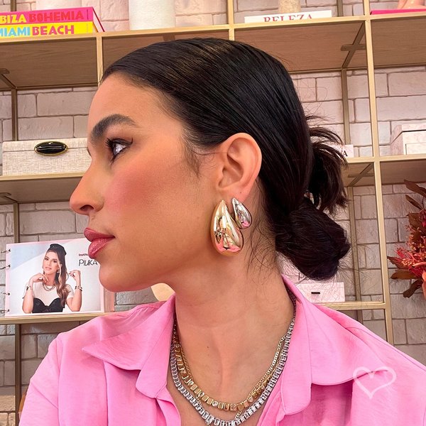BRINCO HAILEY GOTA GRANDE FOLHEADO A OURO 18K PIUKA