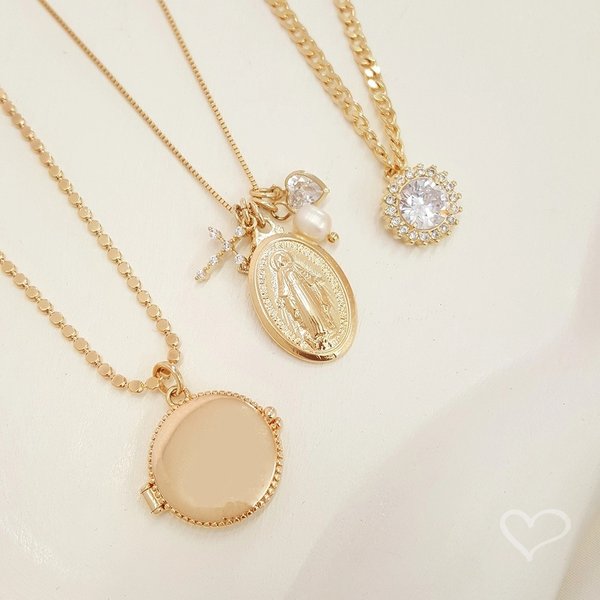 COLAR RELICÁRIO VIDA MEDALHA FOLHEADO A OURO 18K