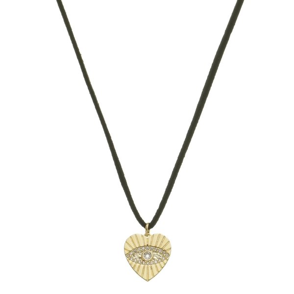 CHOKER COURINHO PRETA AGATHA CORAÇÃO OLHO GREGO FOLHEADO A OURO 18K
