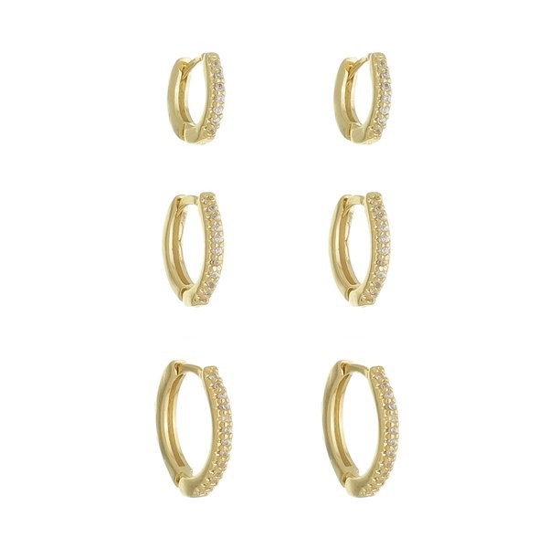 TRIO DE BRINCOS ARGOLINHA KEL ZIRCÔNIAS FOLHEADO A OURO 18K