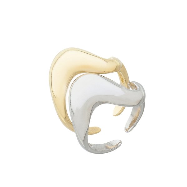 ANEL ORGÂNICO DUPLO NICOLE FOLHEADO A OURO 18K E FOLHEADO EM RÓDIO BRANCO
