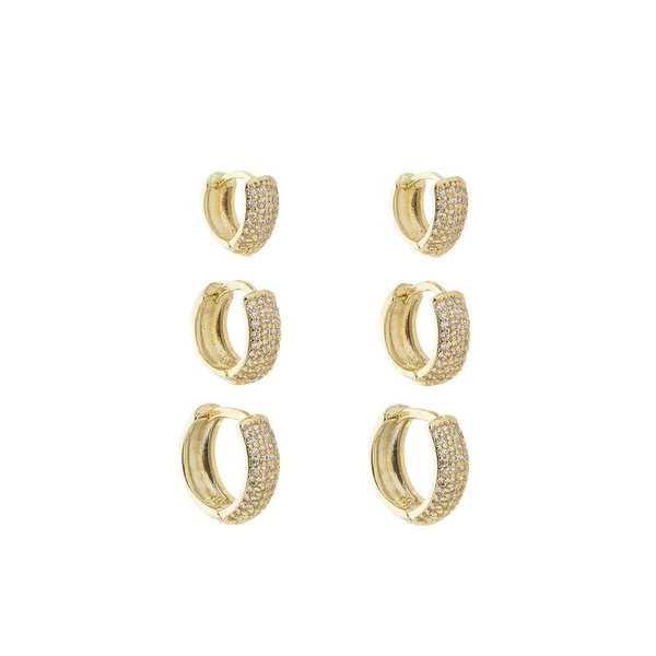 Trio de Brincos Ana Laura Zircônia Foheado a Ouro 18K