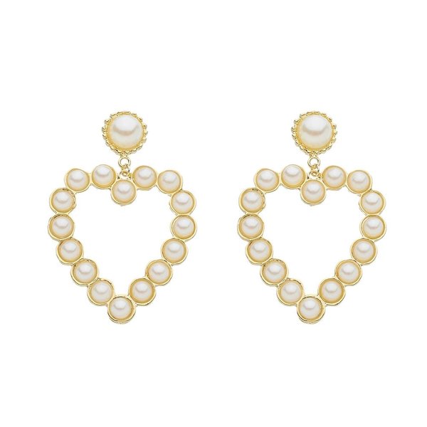 Brinco de Coração Luna Pérolas Folheada a Ouro 18K