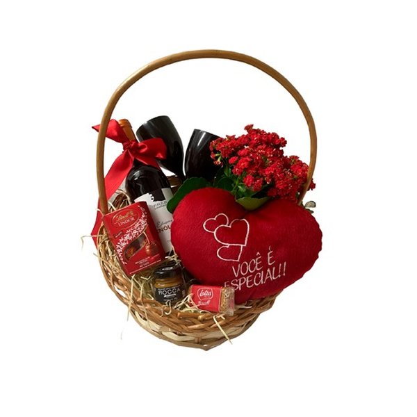 Cesta de Presente Vinho e Flores Red Love