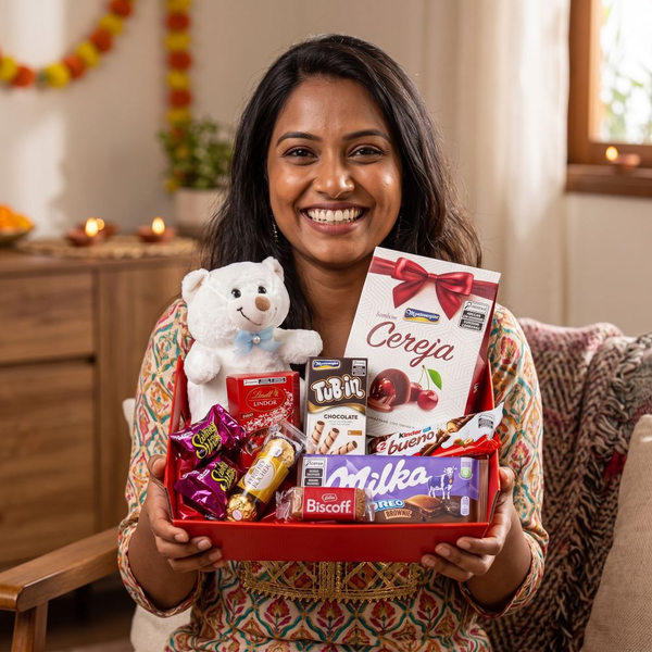 Cesta de Chocolates e Guloseimas com Ursinho 